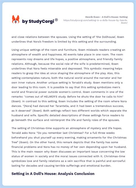 Setting in A Doll's House: Analysis Example .